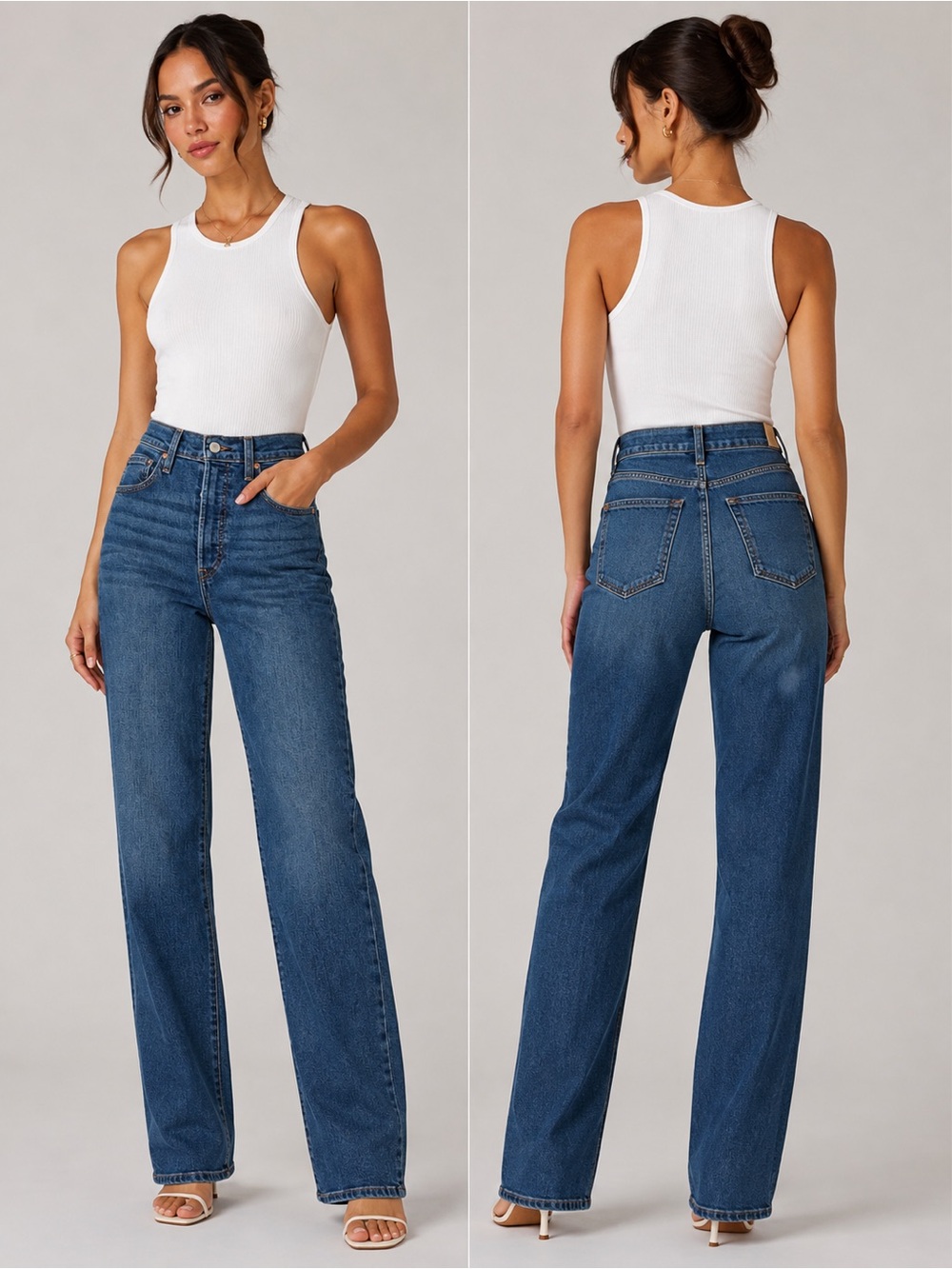 High-Rise Straight Leg Jeans in Blue Denim